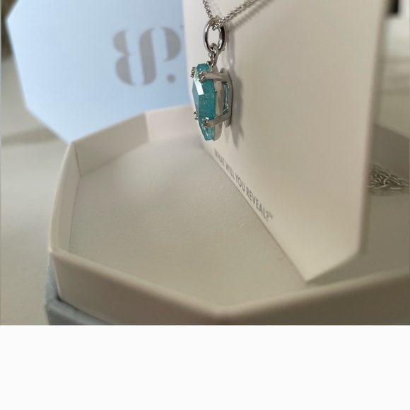 Sparkling Silver Necklace with Aqua Pendant - Picture 2 of 4